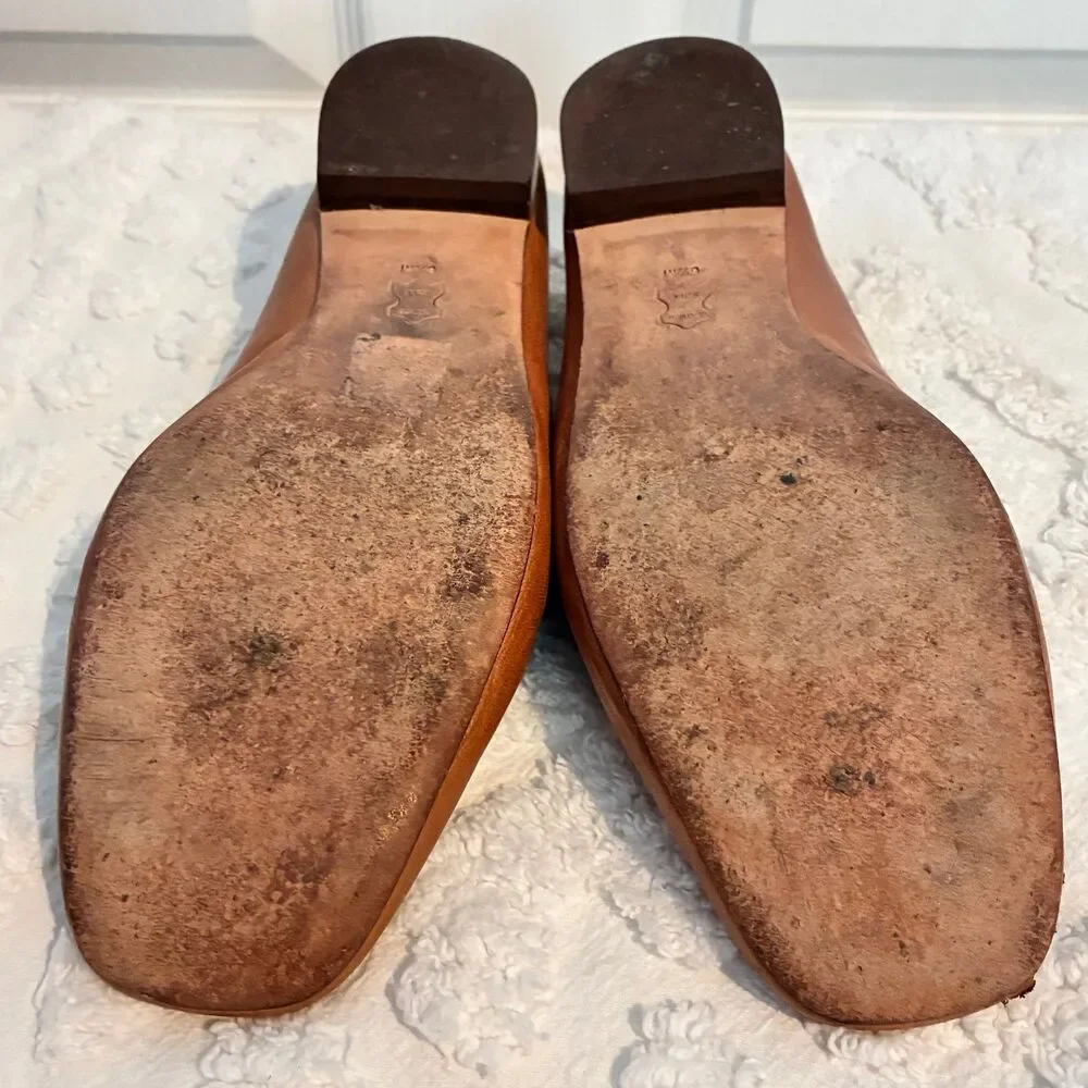 Tory Burch Miller Leather Loafers Cognac Brown Metal Logo Size 6.5